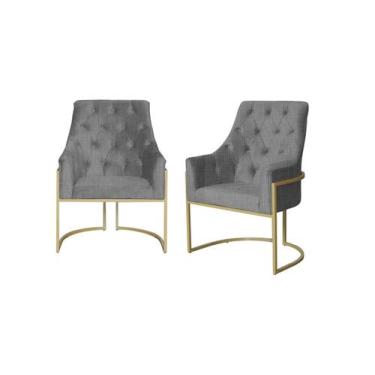 Imagem de Kit 2 Poltronas Decorativa Vick Linho Cinza Base Dourada Ms Decor - Ma