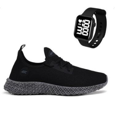 Imagem de Combo Tênis Masculino Ortopédico Com Relógio Quadrado Conforto e Leveza para Caminhada, Academia-Masculino