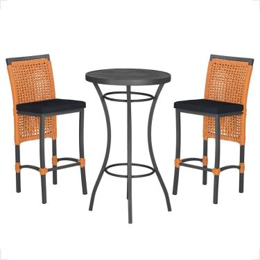 Imagem de Mesa Bistro E 2 Banquetas Roma Preta Corda Náutica 12 Terra Cota