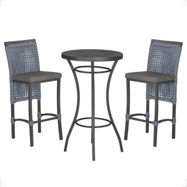 Imagem de Mesa Bistro E 2 Banquetas Roma Preta Corda Náutica 11 Prata