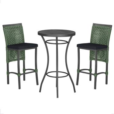 Imagem de Mesa Bistro E 2 Banquetas Roma Preta Corda Náutica 12 Verde