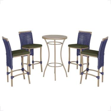 Imagem de Mesa Bistro E 4 Banquetas Roma Fendi Corda Náutica 12 Azul