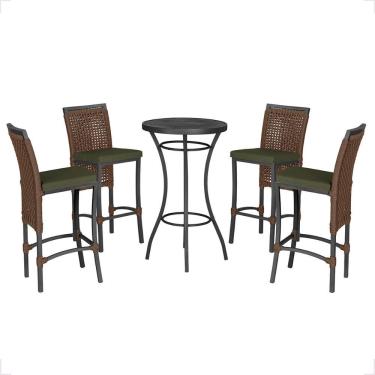 Imagem de Mesa Bistro E 4 Banquetas Roma Preta Corda Náutica 12 Marrom