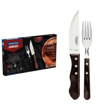 Imagem de Jogo De Churrasco Inox Jumbo Tramontina Polywood Castanho 12 Peças