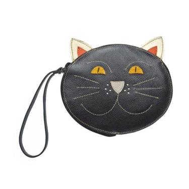 Imagem de Bolsa Feminina Carteira de Mão Porta Celular Clutch Preta Gato Preto C