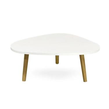 Imagem de Mesa de Centro Platina Moderna P/ Sala Pés Madeira Branco - Kelan