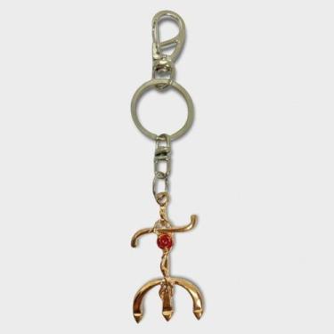 Imagem de Chaveiro Pomba Gira Tridente Dourado Com Rosa 15 Cm Metal - Lua Mistic