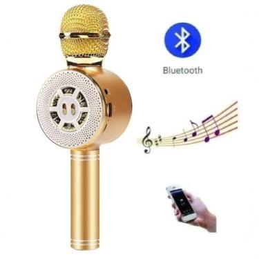 Imagem de Microfone Karaokê Bluetooth Sd Usb Com 4 Efeitos De Voz Ws-669 Dourado