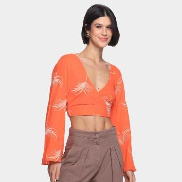Imagem de Blusa Oh, Boy! Folhagem Bordada Manga Longa Feminina, Laranja, M