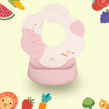 Imagem de Babador de silicone para bebês com bolso "segura" alimentos e botões p