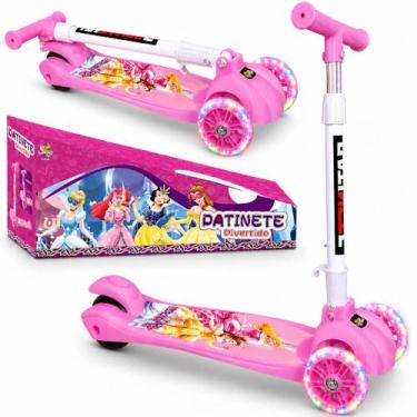 Imagem de Patinete Infantil Meninas Princesas Rosa com Luzes 3 Rodas - Toy King