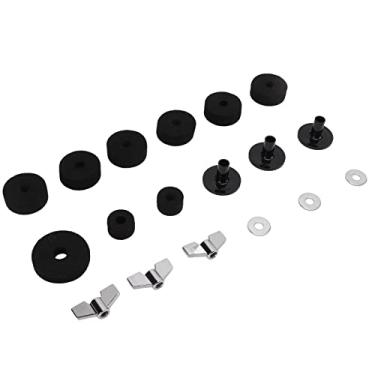 Imagem de Arruela de asa, fácil de substituir conjunto de almofadas de feltro com mangas de suporte para fixar e reparar pratos de tambor(Preto)