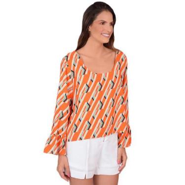 Blusa estampada com mini folho no decote e punhos