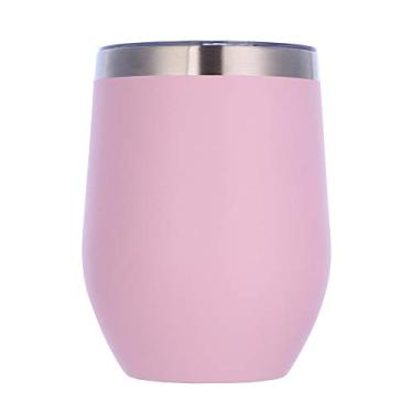 Imagem de Gteller Copo de vinho de aço inoxidável de 355 ml, copos sem haste com tampa, caneca de viagem com isolamento de parede dupla, perfeita para vinho, café, bebidas, champanhe, coquetéis (rosa)