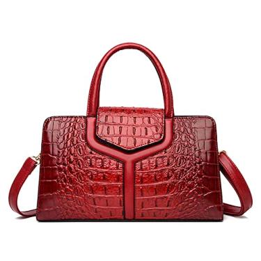 Imagem de Bolsa tiracolo de couro padrão de crocodilo para mulheres moda retrô grande bolsa transversal alça superior bolsa de ombro, Vermelho, Large