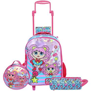 Imagem de Mochila Bolsa Reforçada Escolar Infantil Menina Girls Surprise Rodinha Costas Holográfica Lancheira Térmica Estojo