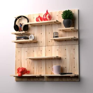 Imagem de Kit 4x Prateleira Estilo Painel Pegboard Madeira Decorativa - 40x40 cm - Moai