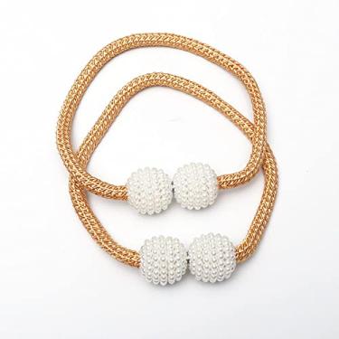 Imagem de Cinta de pérola ímã fivela fivela gancho fivela decorativa corda cortina fivela luz luxo acessórios cinto de gravata cordas tiebacks de cortina, T5,4 pcs