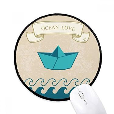Imagem de DIYthinker Barco dobrável de papel oceano amor mar navegação mouse pad desktop escritório tapete redondo para computador