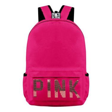 Imagem de Mochila Unissex Escolar Menina Média Brilhante Pink Bordada Moda Grind