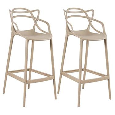 Imagem de Loft7, Conjunto Kit 2 Banquetas Alta Allegra Design 76 cm Polipropileno Injetado Alta Densidade Sala De Jantar Cozinha Jantar Bar Jardim Varanda Nude