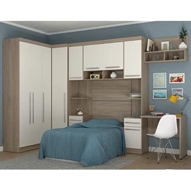 Imagem de Guarda Roupa Dormitório Modulado Master Solteiro Canto c/Mesa Escrivaninha Nicho - Avelã Rústico e Areia - Luciane M03