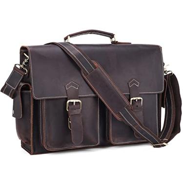 Imagem de Polare Maleta masculina de couro de flor integral para laptop bolsa mensageiro de negócios com zíperes de metal YKK, Marrom escuro 43.2 cm (versão atualizada), Large, Utilitário