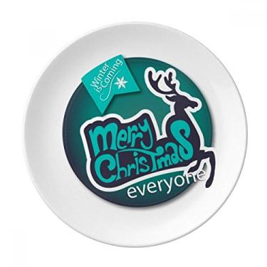 Imagem de Prato de ilustração de rena azul Merry Christmas decorativo de porcelana salver louça de jantar