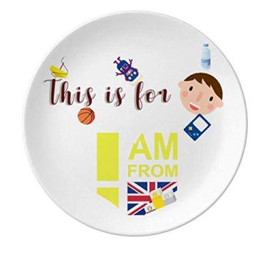 Imagem de Prato de porcelana I Am From United Kingdom para jantar redondo, menino