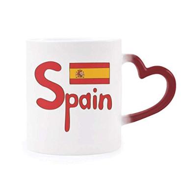 Imagem de Caneca de grés com estampa vermelha da bandeira nacional da Espanha sensível ao calor que muda de cor vermelha