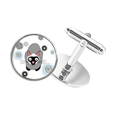 Imagem de DIYthinker Abotoaduras com clipe de botão redondo de gato cinza siamese gatinho