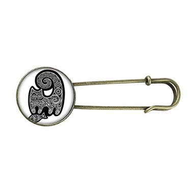 Imagem de Broche de metal preto e branco, padrão de peixe de gato retrô