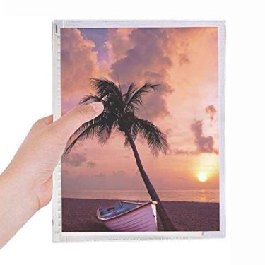 Imagem de Caderno com imagem de árvore de barco e areia do oceano com folhas soltas e diário recarregável