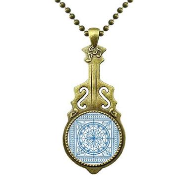 Imagem de DIYthinker Colar com padrão azul decorativo estilo Talavera joia de guitarra antiga pingente de música
