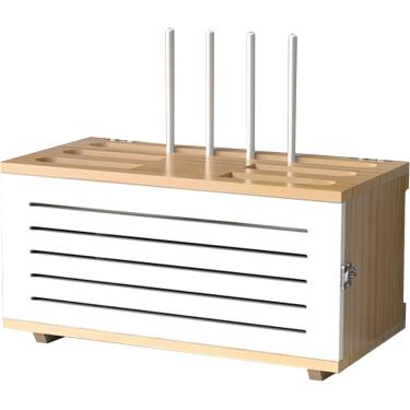 Imagem de Caixa organizadora de armazenamento de roteador, rack de decodificador de madeira maciça, caixa de acabamento de cabo de alimentação, armazenamento de soquete, para armazenar tiras de energi