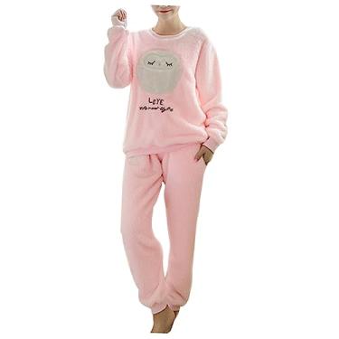 Imagem de COLLBATH pijama fofo pijamas femininos camisolas femininas manga longa camisolas de flanela para mulheres roupa de noite feminina pijama feminino manga comprida definir inventar xxl