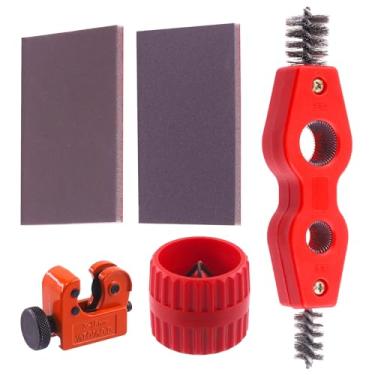 Imagem de Rustark Conjunto de 5 peças de cortador de tubo de cobre e esponjas de lixamento inclui escova de tubo de cobre 4 em 1, alargador, esponjas de lixamento, cortador de tubos para tubos de alumínio e