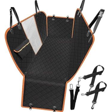 Imagem de Capa Protetora Carro Pet Para Cães e Gatos Para Banco Traseiro, Impermeável, Resistente, Seguro, Reforçado e Espaçoso, com bolsos laterais, cinto e alças de proteção Brashopmall (Laranja)