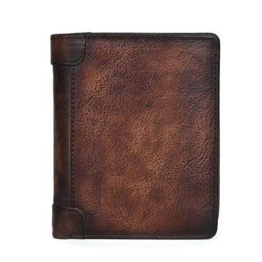 Imagem de Carteira masculina de couro genuíno com janela de identificação de grande capacidade, carteira fina com bolso frontal dobrável, b