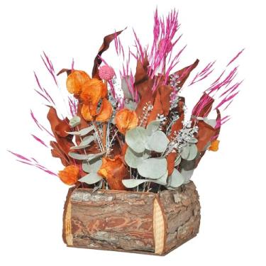 Imagem de Arranjo De Flores Naturais Desidratadas Cachepô De Madeira Rústico