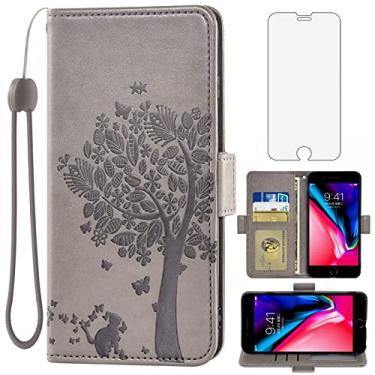 Imagem de Asuwish Capa carteira compatível com iPhone 7plus 8plus 7/8 Plus e película protetora de tela de vidro temperado flip alça de pulso suporte para cartão capa para celular i Phone7s 7s + 7+ 8s 8+