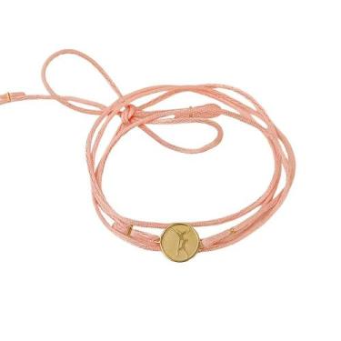 Imagem de Pulseira Cetim Rosa Pingente Dueto Em Ouro 18K - Ivan Joias