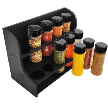 Imagem de Porta Tempero Dois Andares + 10 Potes para Mantimentos 130ml com Tampa