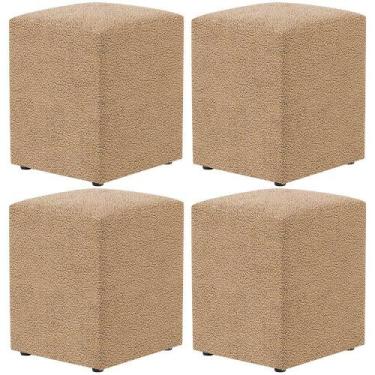 Imagem de Kit 04 Puffs Quadrado Decorativo Sala De Estar L02 Bouclê Mostarda - L