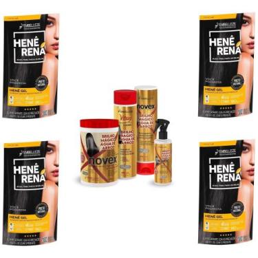 Imagem de Hene Em Gel Rena Preto Natural 04x180gr Pouch+Brilho Magico Agua de Ar