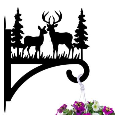 Imagem de Peacoblue Ganchos de ferro para pendurar plantas internas ao ar livre, vaso de samambaias, lanterna, alimentador de pássaros, sino de vento, 30 x 38 cm, suporte de parede de metal resistente ao clima