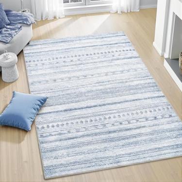 Imagem de Tapete de área de 7,5 x 12,5 cm, lavável na máquina, antiderrapante, envelhecido, neutro, marroquino, boêmio, ultramacio, para quarto, sala de estar, entrada, cozinha, hall de entrada, cabeceira