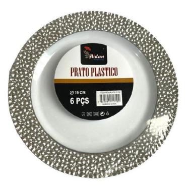 Imagem de Pratinho borda Perolado Prata Luxo Acrílico 19cm-kit 6un -  ARCÓLOR, p