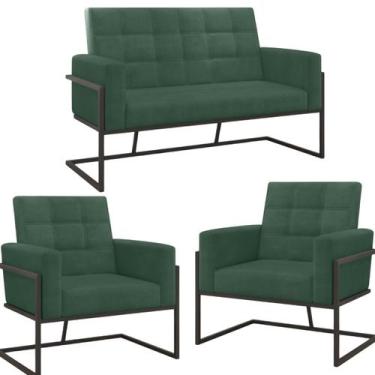 Imagem de Kit 2 Poltronas Namoradeira Base de ferro para Manicure Sala de Estar 