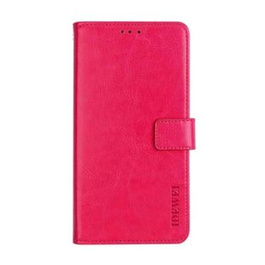 Imagem de Capa compatível com Xiaomi Redmi A2 Plus, capa com design carteira com compartimento para cartão, cor sólida clássica. Capa suportável - rosa vermelha